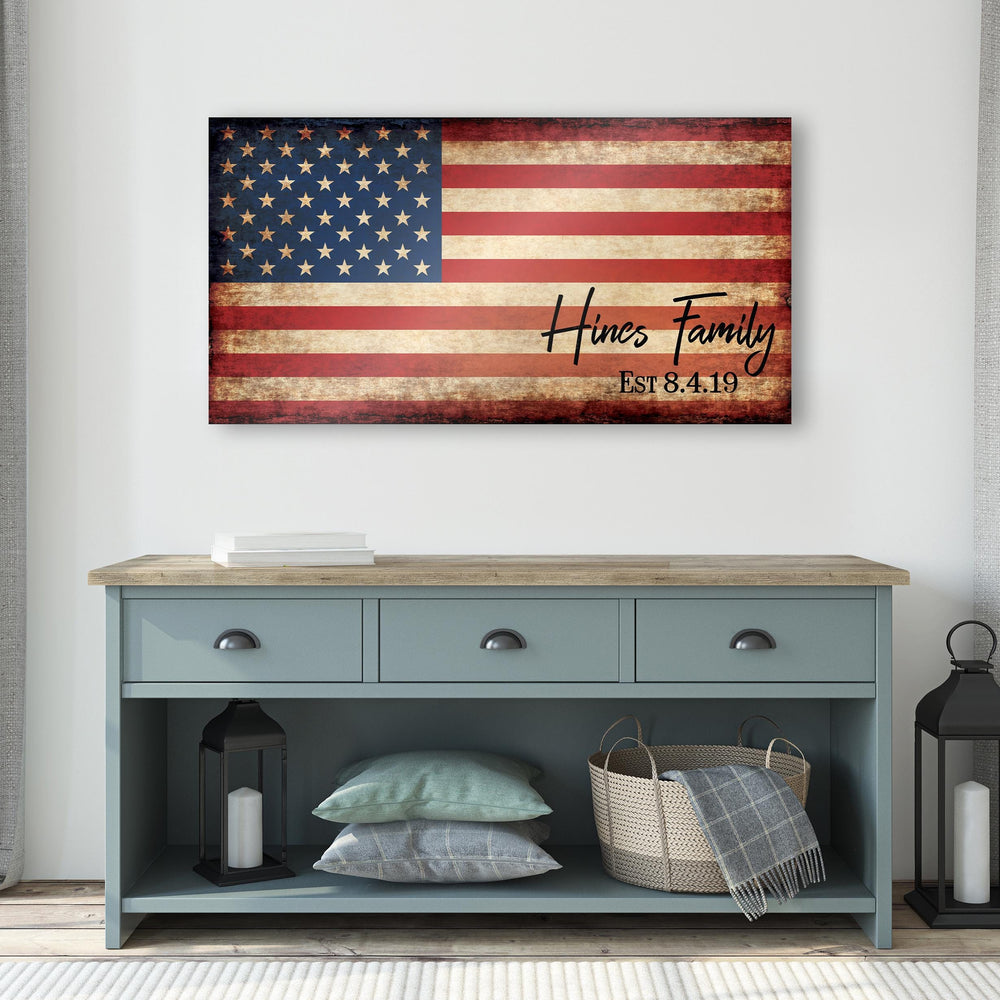 
                  
                    Personalized American Flag Sign, Rustic Patriotic Wall Art, Military Family, Housewarming Gift, Man Cave Decor, 5th year Anniversary Gift
                  
                