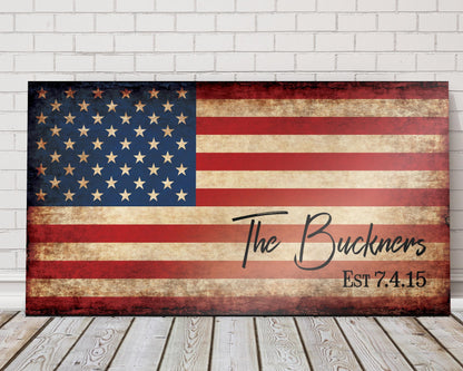Our Flag, Our Family - Rutic Est. Sign on Wood - HoneycombProverbs - Signs - 5 year anniversary gifts