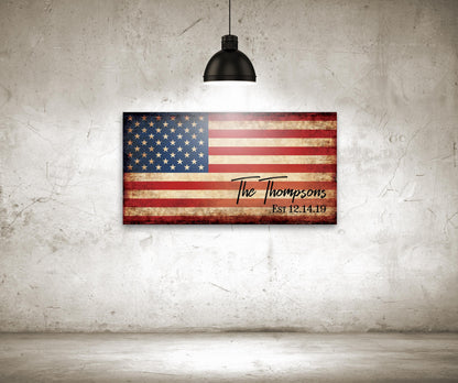 Our Flag, Our Family - Rutic Est. Sign on Wood - HoneycombProverbs - Signs - 5 year anniversary gifts