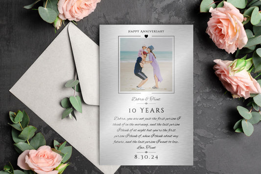 "Captured Milestones" Personalized Metal Photo Anniversary Card - HoneycombProverbs - Anniversary Cards - Photo Plaques