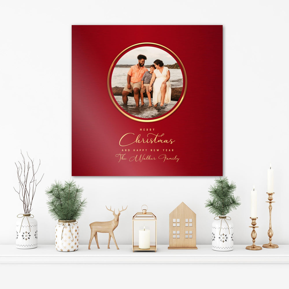 Red Christmas wall decor, elevated photo gift personalized framed photo on metal