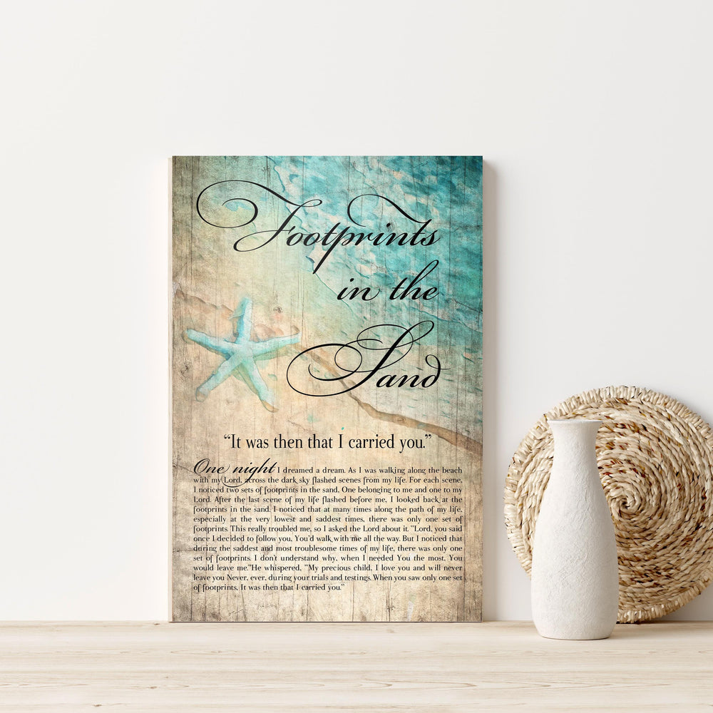 
                  
                    Footprints in the Sand, Watercolor Word art on Wood, Footprints in the Sand wall decor, Footprints Poem Art, Ocean themed wall art, Gift
                  
                