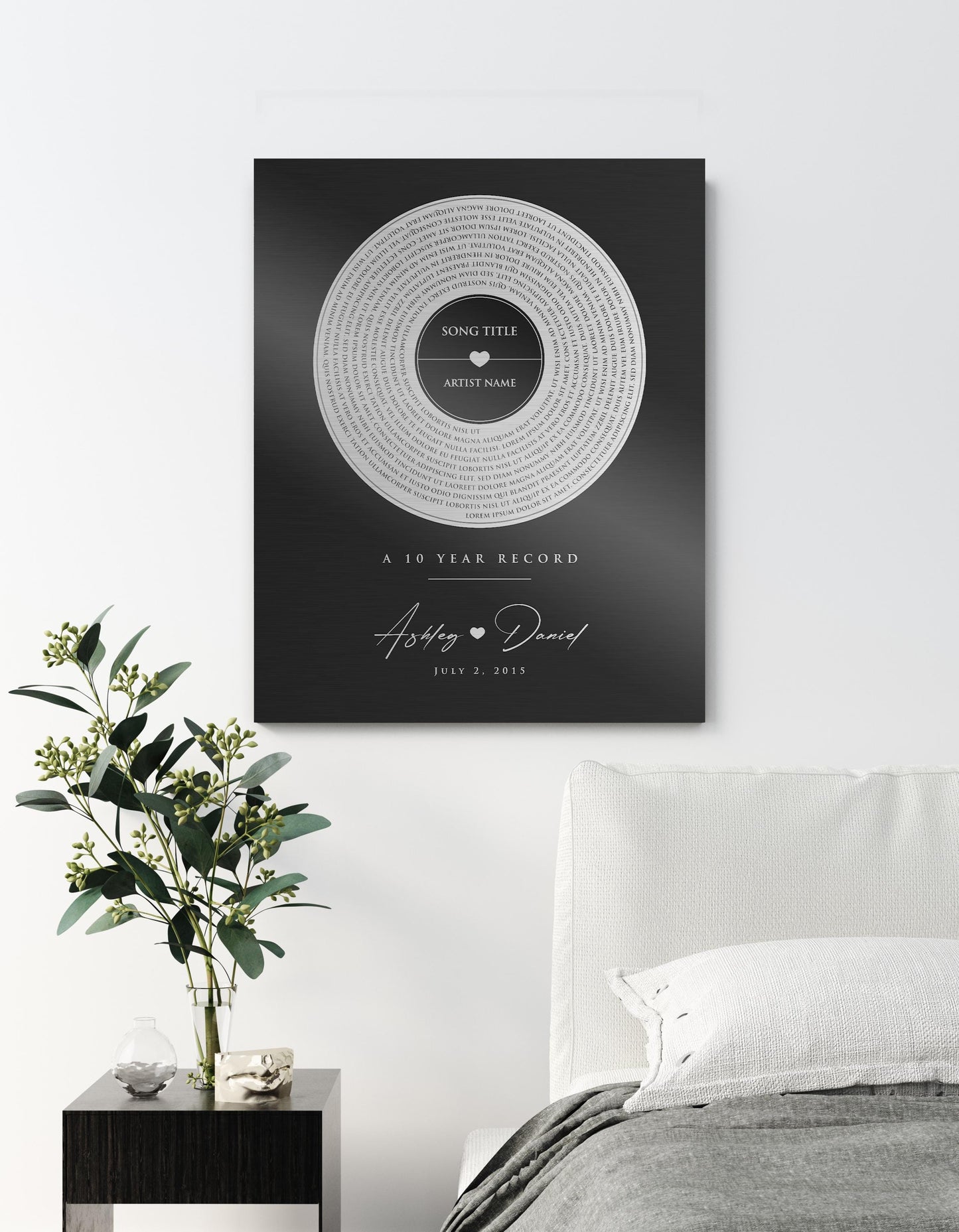 tin anniversary gift, spiral lyrics, personalized anniversary wall decor, vinyl record art, Gift for spouse, tin sign, custom song art, favorite song gift
