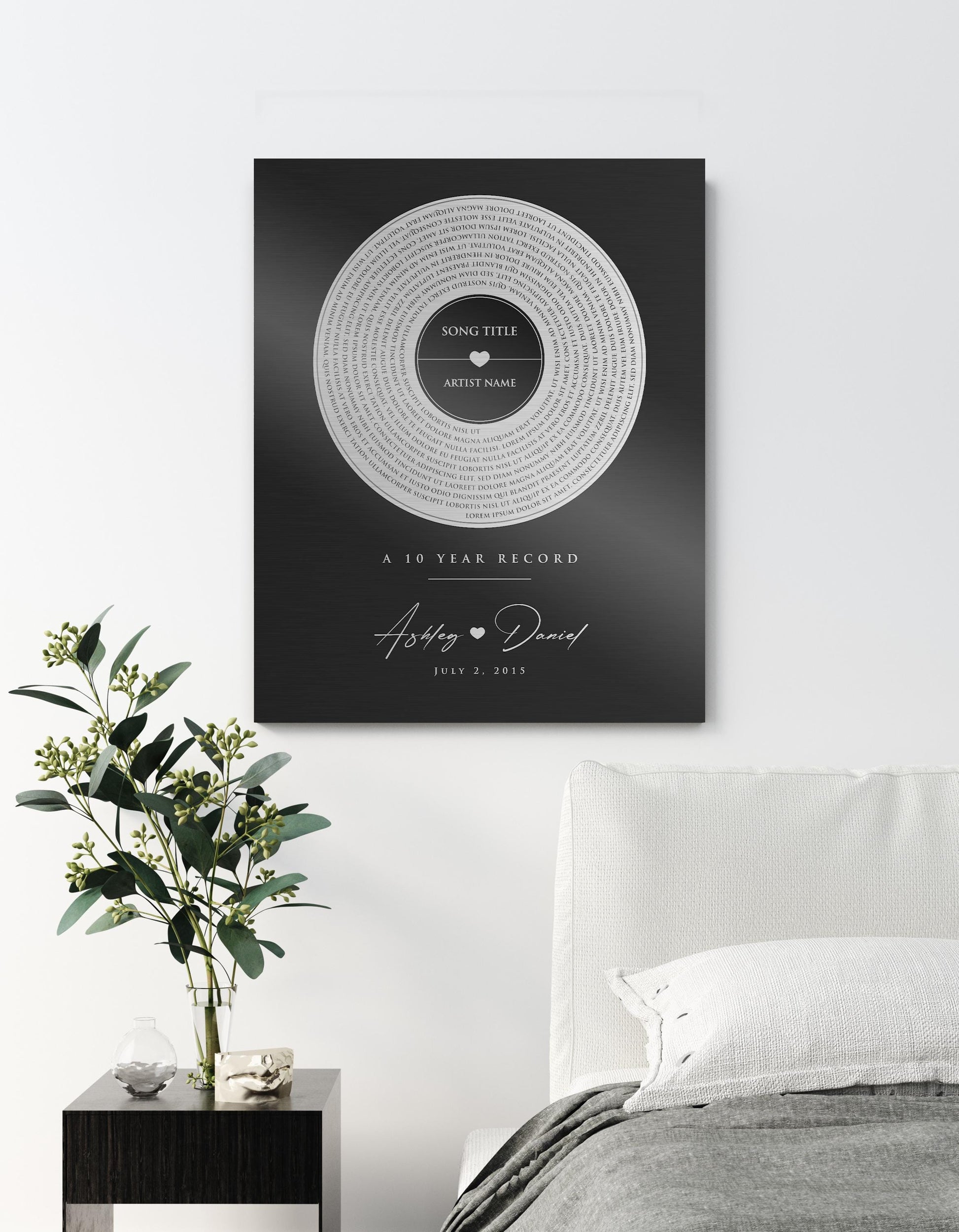 tin anniversary gift, spiral lyrics, personalized anniversary wall decor, vinyl record art, Gift for spouse, tin sign, custom song art, favorite song gift