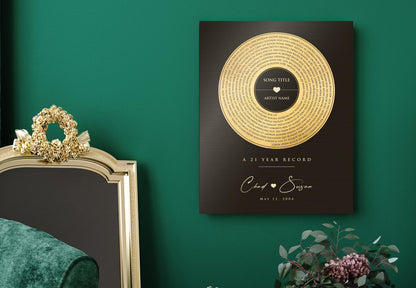 Custom Anniversary Song Record: Brass Lyrics Gift, alternate angle
