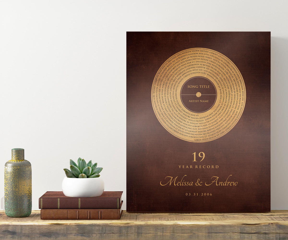 Custom Bronze Anniversary Record Art: Personalized Song Lyrics Gift