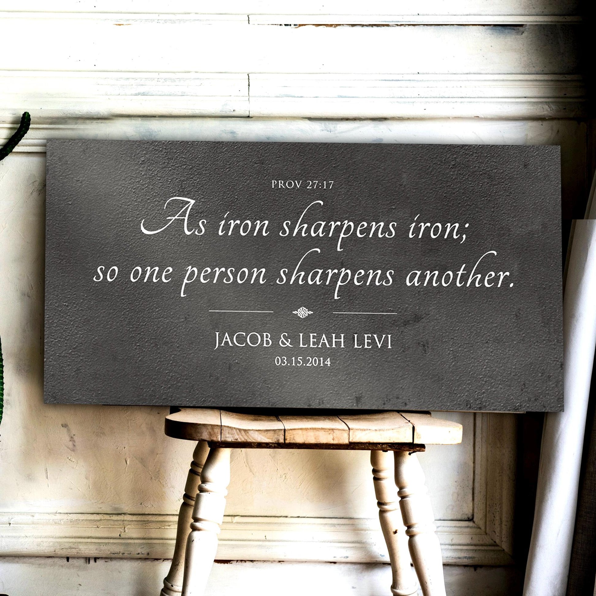 as iron sharpens iron, Bible verse sign, gifts for couple, Christian 6th wedding anniversary gift idea