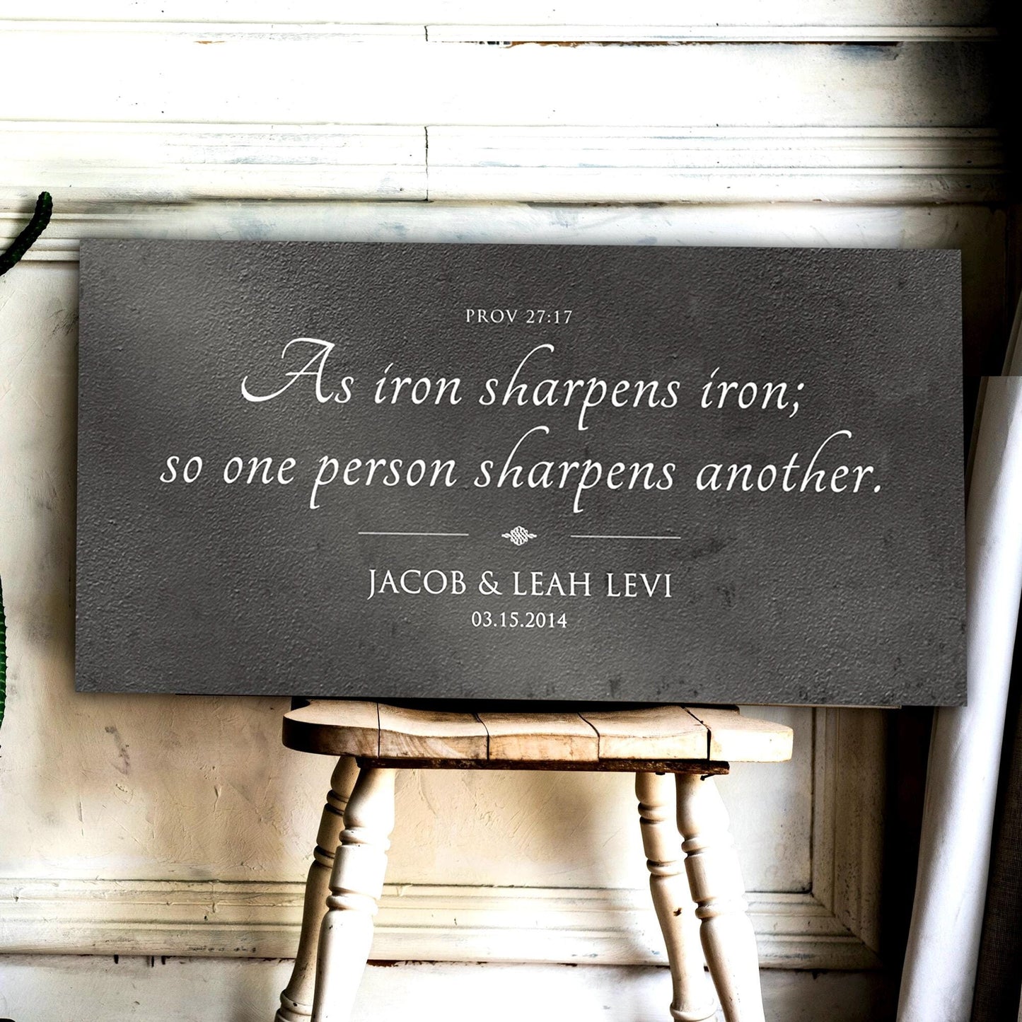 as iron sharpens iron, Bible verse sign, gifts for couple, Christian 6th wedding anniversary gift idea