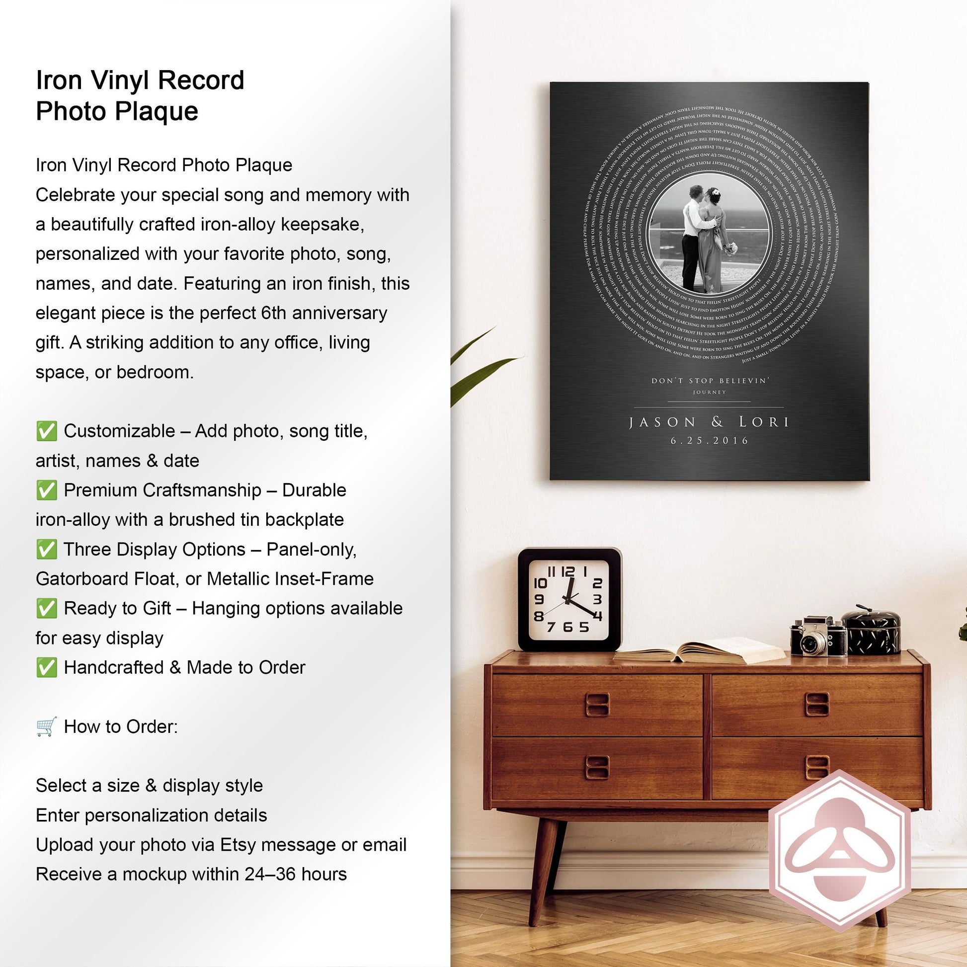 Personalized Vinyl Record art with Photo in Iron - HoneycombProverbs - Signs - Photo Lyrics Wall Art