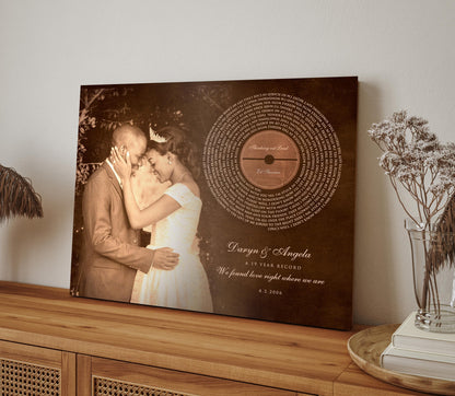 Custom Record Portrait on Bronze, Wedding Photo and Song Lyrics Wall Art, 8th Anniversary Gifts, Boyfriend Gift - HoneycombProverbs - Signs - Record Album Lyrics Art
