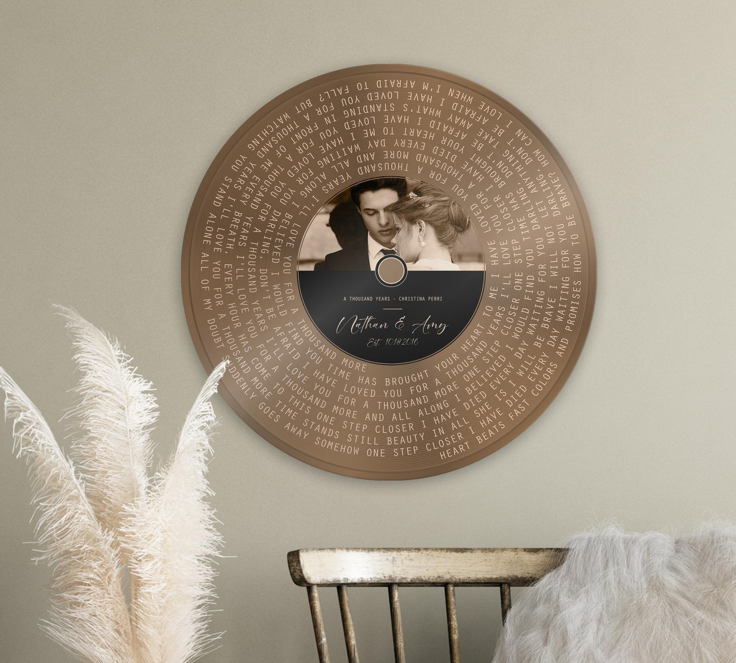 Bronze Song Record, Photo Record Label Song Art, 8th Anniversary gift, Custom Record Art - HoneycombProverbs - Signs - Bronze Vinyl Record Art