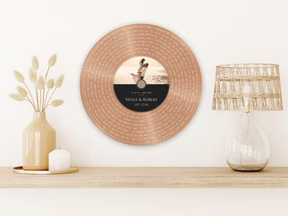 Personalized Song Lyrics Record on Brass: Anniversary Plaque with Photo - HoneycombProverbs - Signs - 21st Year Brass Gifts
