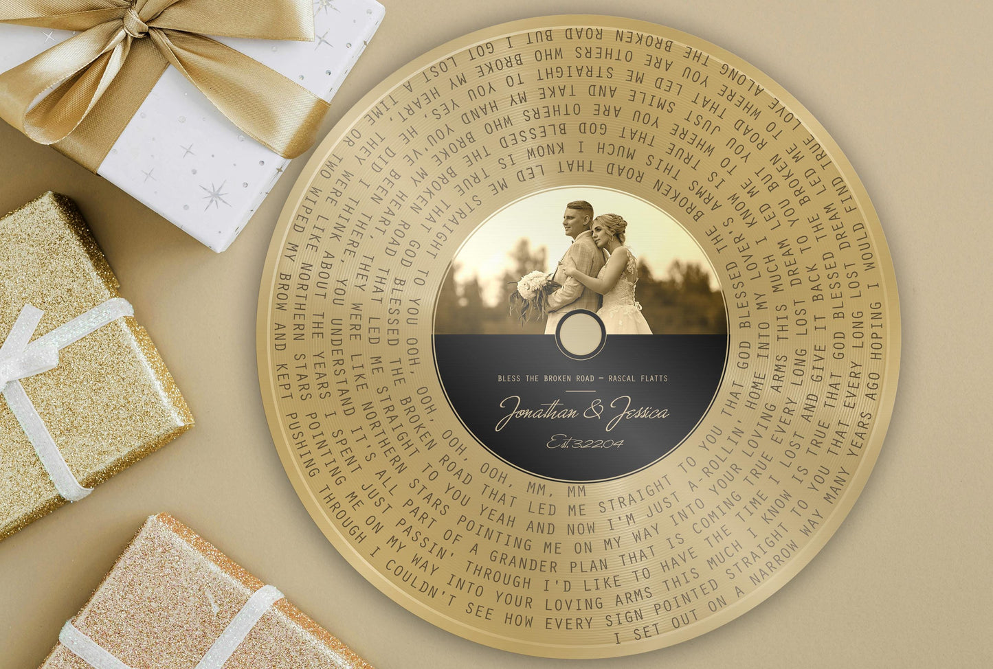 Bronze Song Record, Photo Record Label Song Art, 8th Anniversary gift, Custom Record Art - HoneycombProverbs - Signs - Bronze Vinyl Record Art
