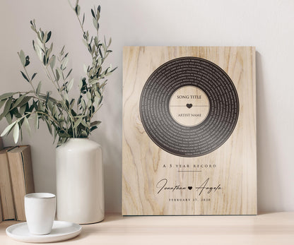 Personalized 5th Anniversary Wood Record: Song Lyrics, Names & Date - HoneycombProverbs - Signs - 5 year anniversary gifts
