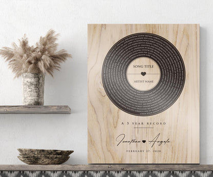 Personalized 5th Anniversary Wood Record: Song Lyrics, Names & Date - HoneycombProverbs - Signs - 5 year anniversary gifts