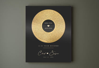 Custom Anniversary Song Record: Brass Lyrics Gift, close-up detail