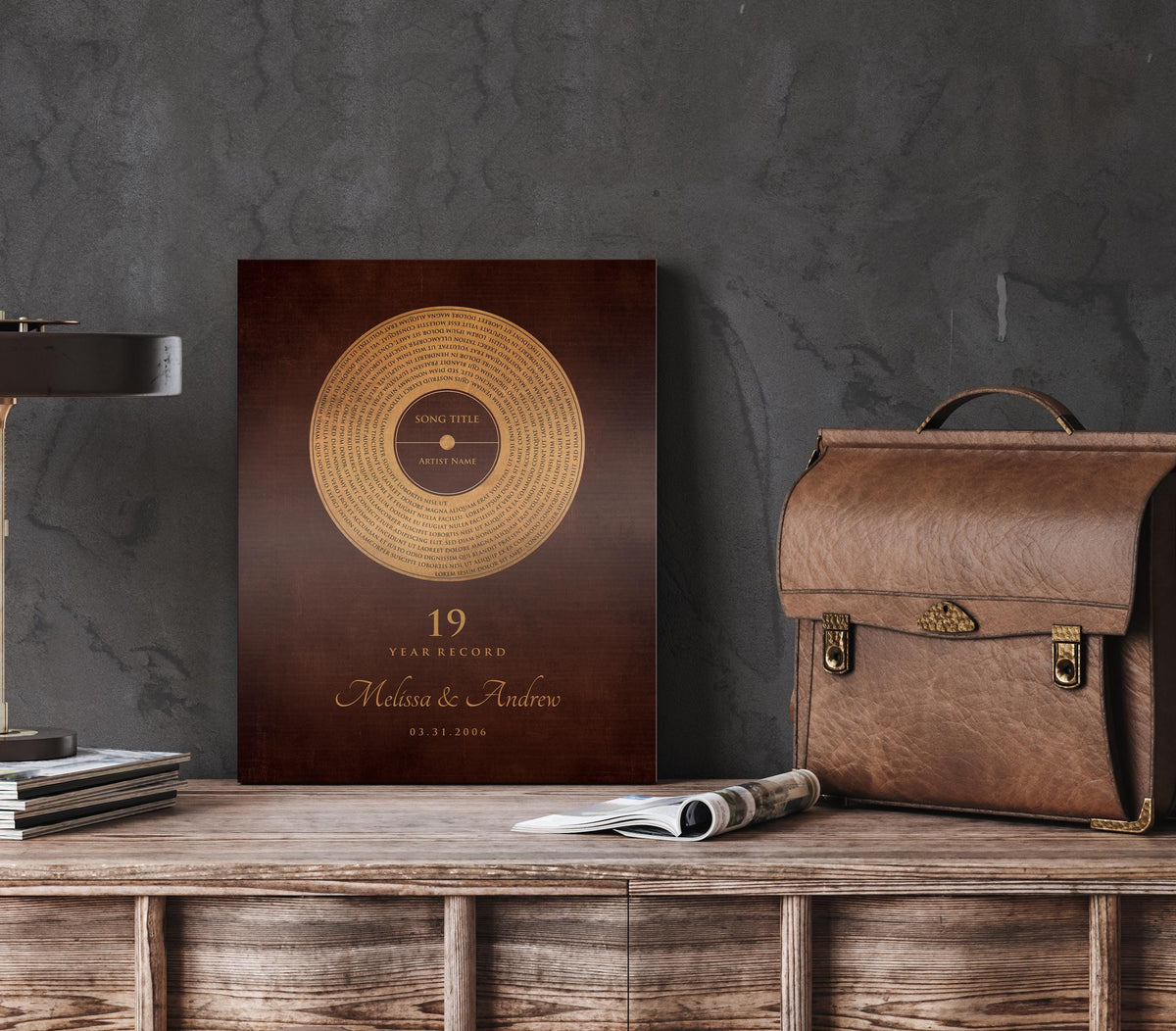 Custom Bronze Anniversary Record Art: Personalized Song Lyrics Gift