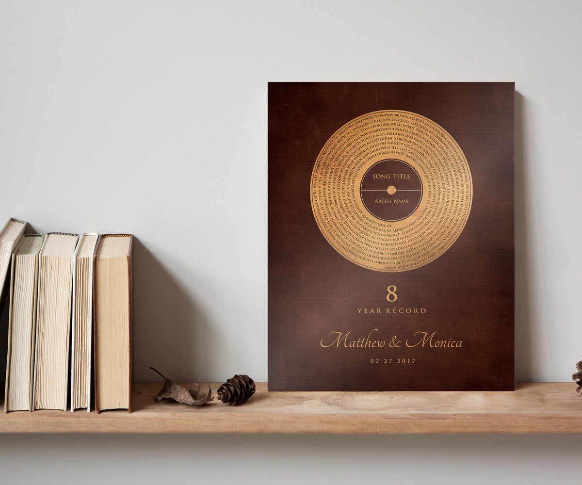 Custom Bronze Anniversary Record Art: Personalized Song Lyrics Gift