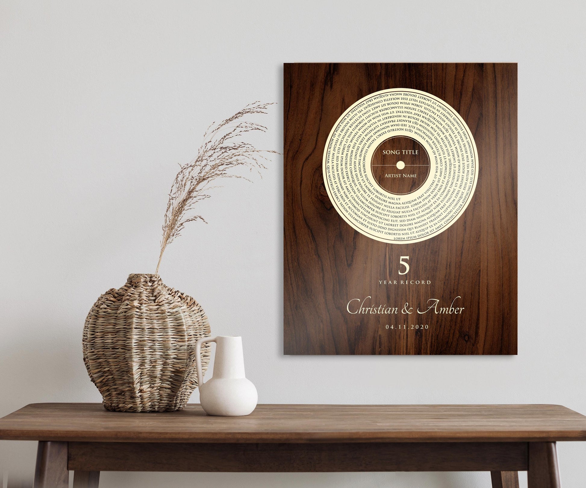 Personalized Record Gift, 5 Year Record, 5th Anniversary Wood Gift, Personalized 5 years Anniversary Gift - HoneycombProverbs - Signs - 5 year anniversary gifts