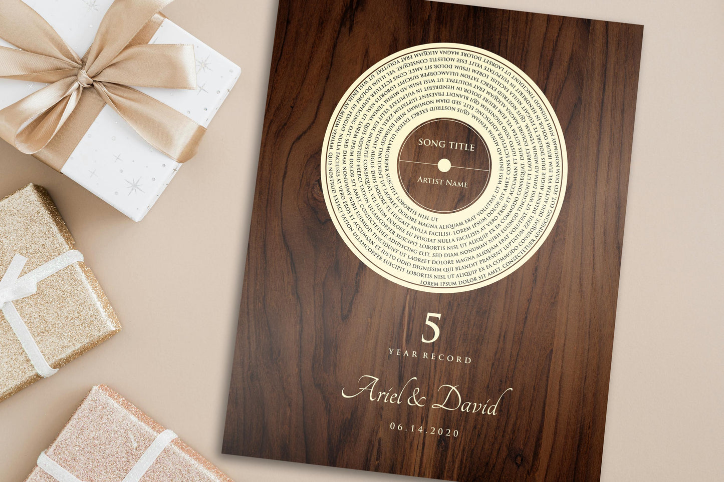 Personalized Record Gift, 5 Year Record, 5th Anniversary Wood Gift, Personalized 5 years Anniversary Gift - HoneycombProverbs - Signs - 5 year anniversary gifts