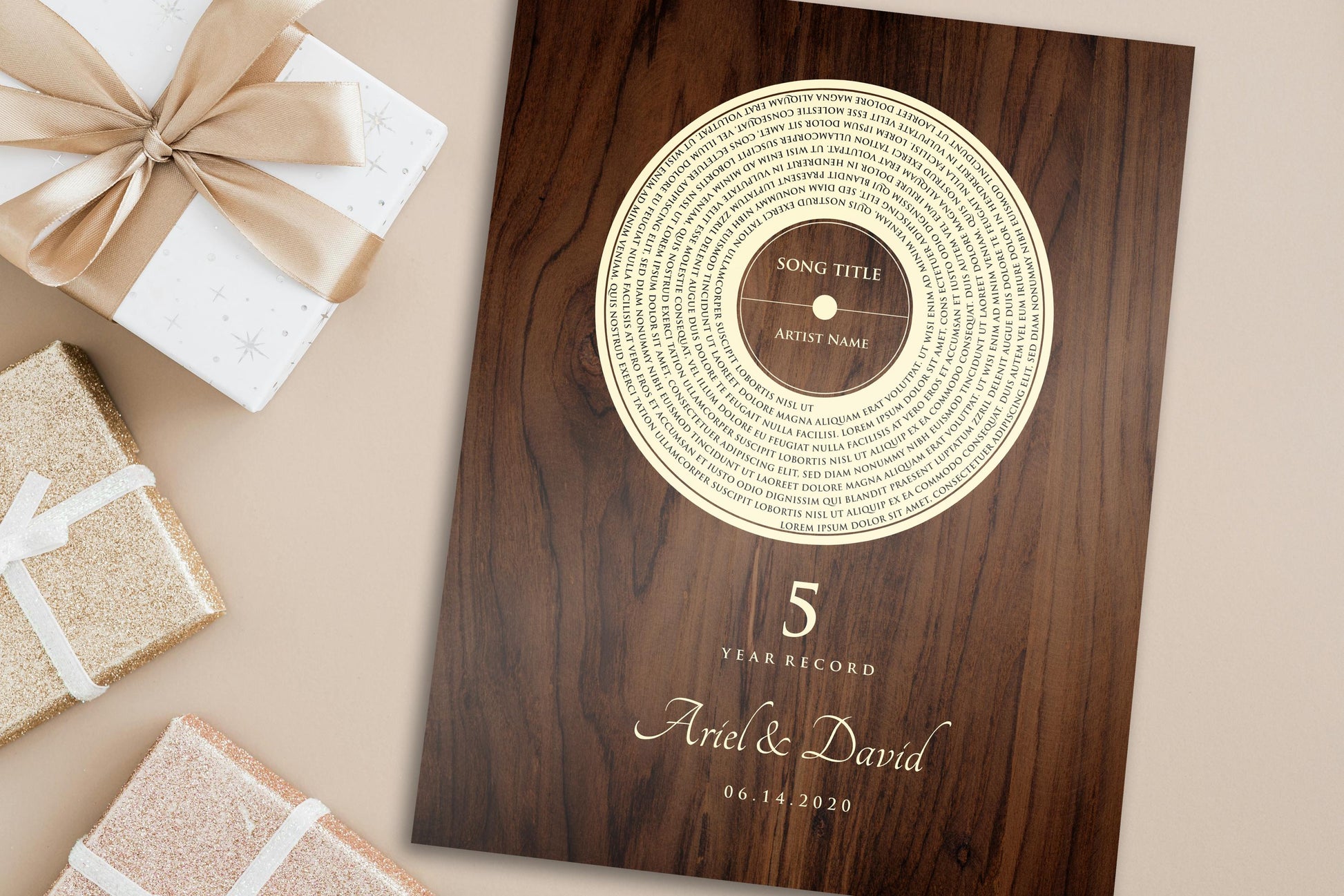 Personalized Record Gift, 5 Year Record, 5th Anniversary Wood Gift, Personalized 5 years Anniversary Gift - HoneycombProverbs - Signs - 5 year anniversary gifts