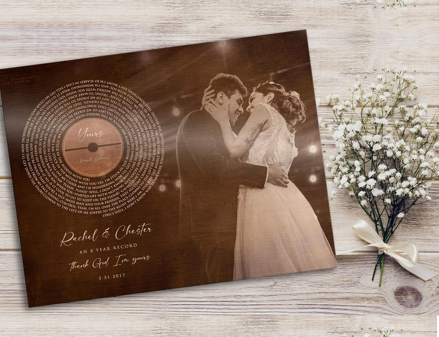 bronze anniversary gift for him, mens anniversary gift, 8 year wedding anniversary song plaque