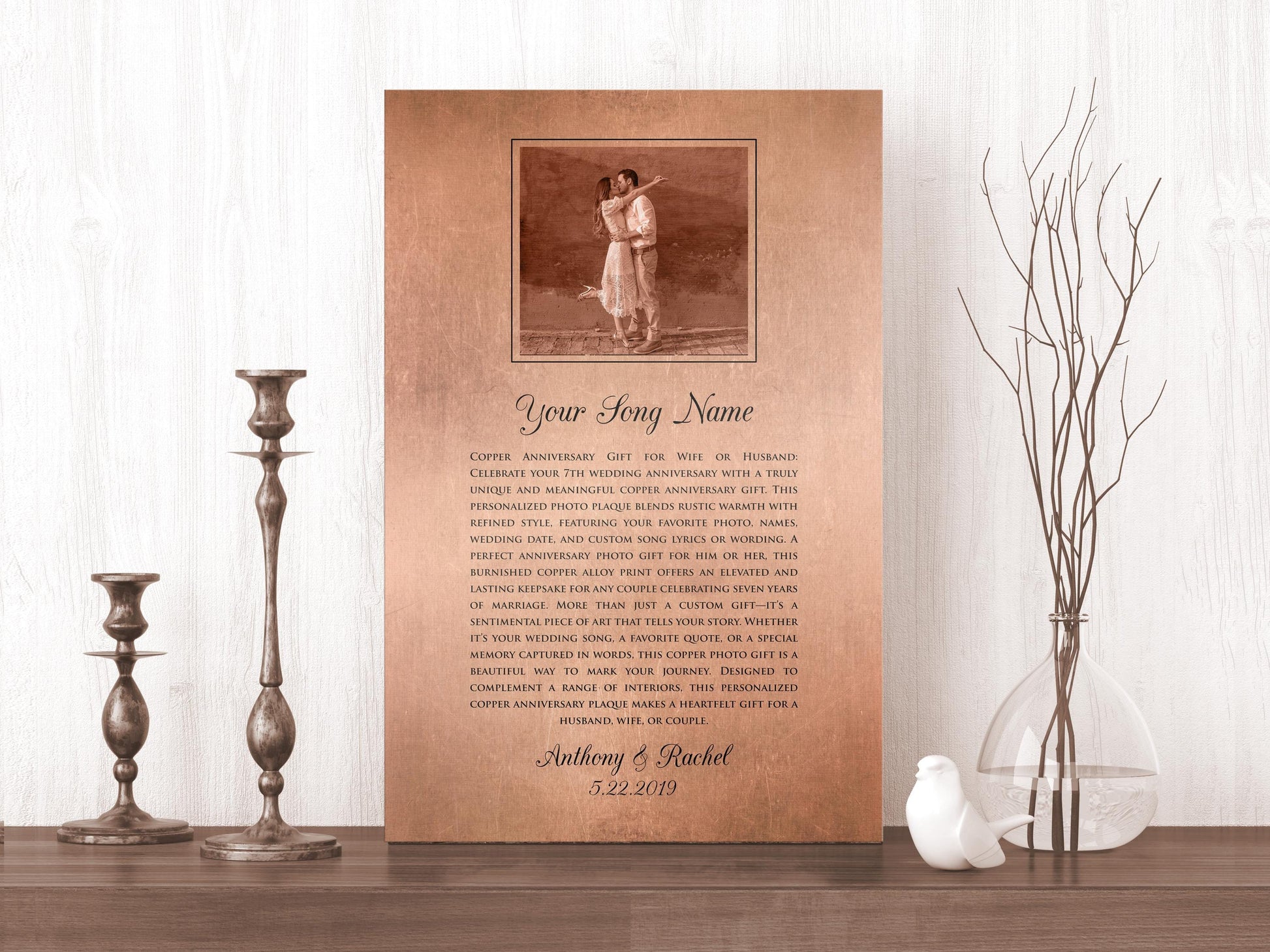 Personalized Copper Photo Gift with Song - HoneycombProverbs - Signs - Copper Anniversary Gifts