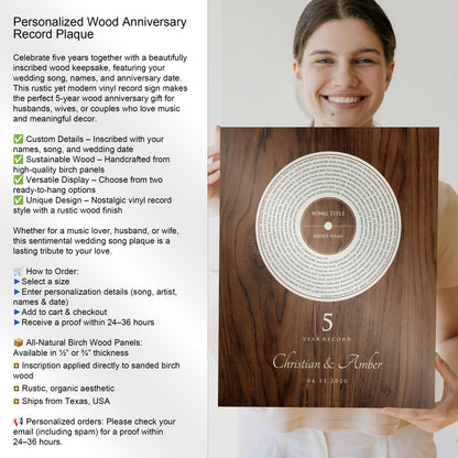 Personalized Record Gift, 5 Year Record, 5th Anniversary Wood Gift, Personalized 5 years Anniversary Gift - HoneycombProverbs - Signs - 5 year anniversary gifts