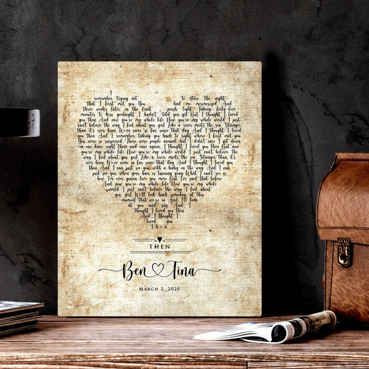 Vintage Heart Personalized Lyric Canvas in Cotton - HoneycombProverbs - Gifts For The Couple - Rustic Lyrics Wall Decor