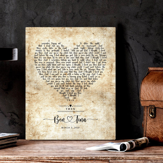 Vintage Heart Personalized Lyric Canvas in Cotton - HoneycombProverbs - Gifts For The Couple - 2nd Anniversary Gifts
