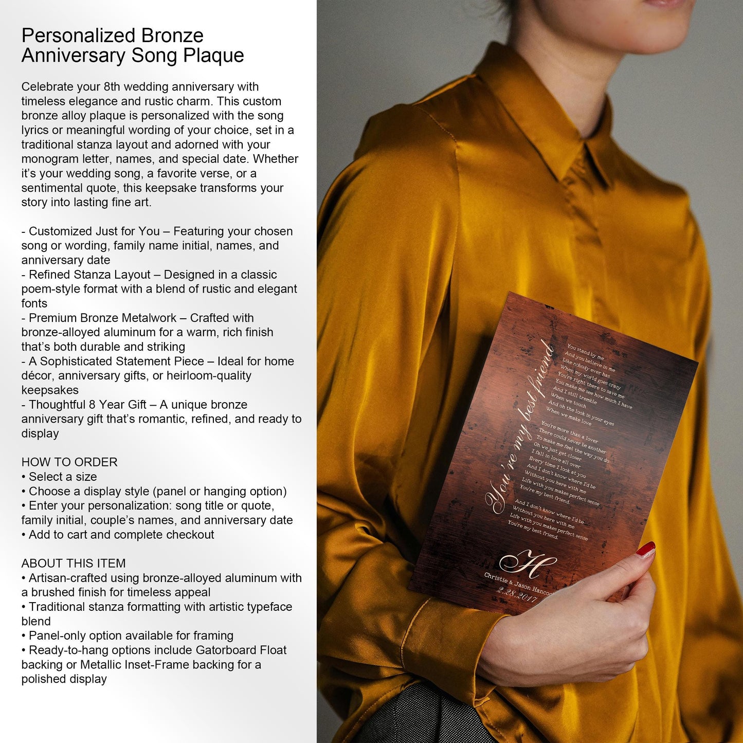 Burnished Bronze Song Lyric Sign - HoneycombProverbs - Signs - Bronze Anniversary Gifts