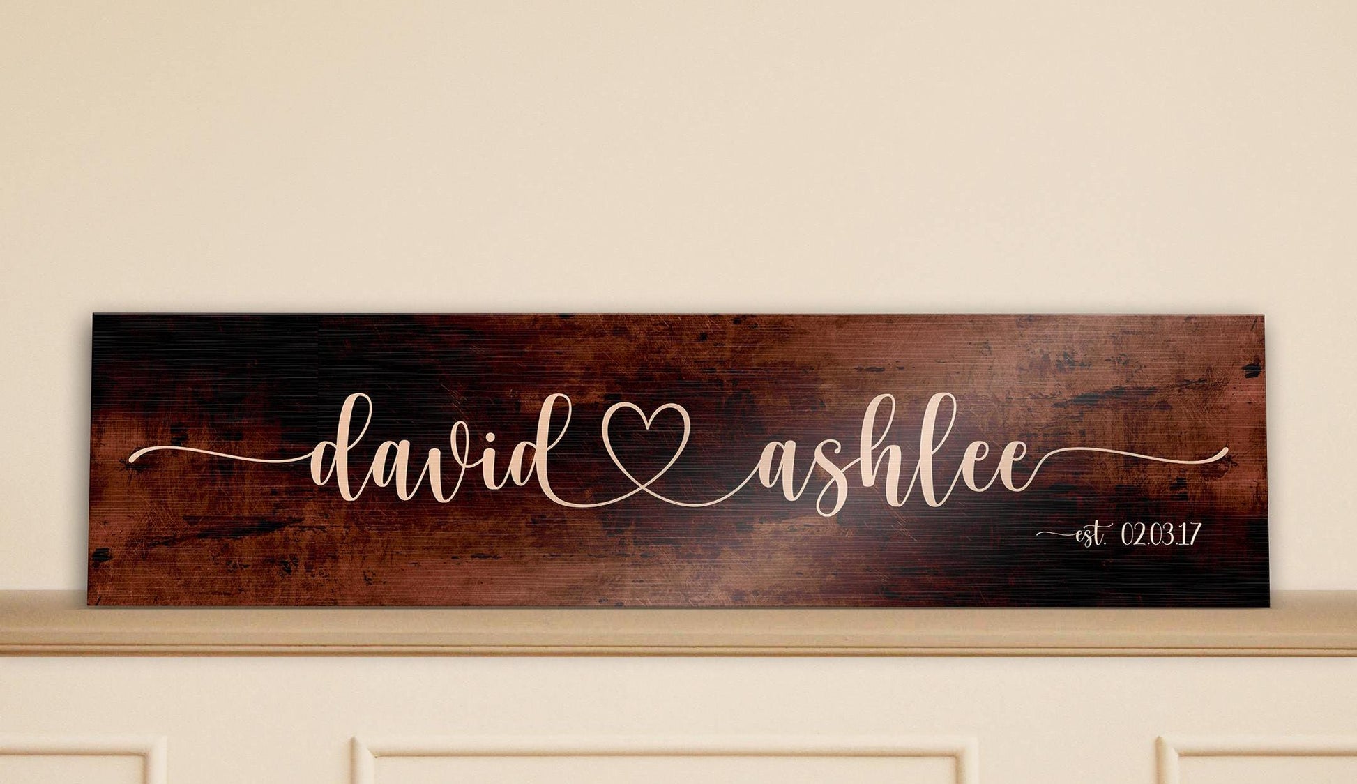 bronze anniversary gift for wife, name sign with heart between names in whimsical calligraphy