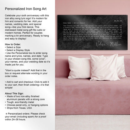 6 Year Anniversary Orator Lyrics Sign - HoneycombProverbs - Signs - Iron Anniversary Gifts