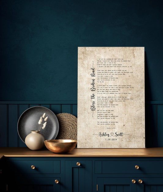 cotton anniversary wall art, personalized, canvas print, with names, rustic with heart.