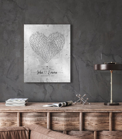 tin song lyric sign with lyrics in shape of heart