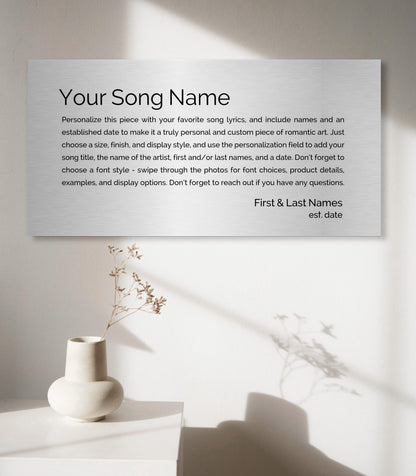 Custom Song Lyrics Metal Sign: 10th Anniversary Tin Gift, Personalized Wall Art - HoneycombProverbs - Signs - Tin and Aluminum Gifts