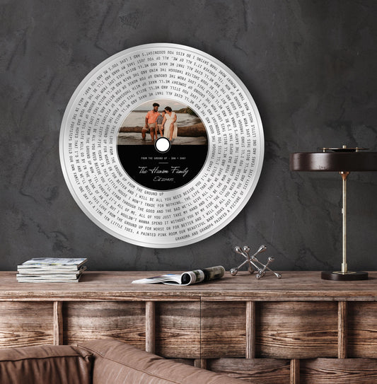 Custom Round Song Lyrics Record: Photo Gift, First Dance, Tin Wedding Anniversary Plaque, 10 Years - HoneycombProverbs - Signs - Tin and Aluminum Gifts