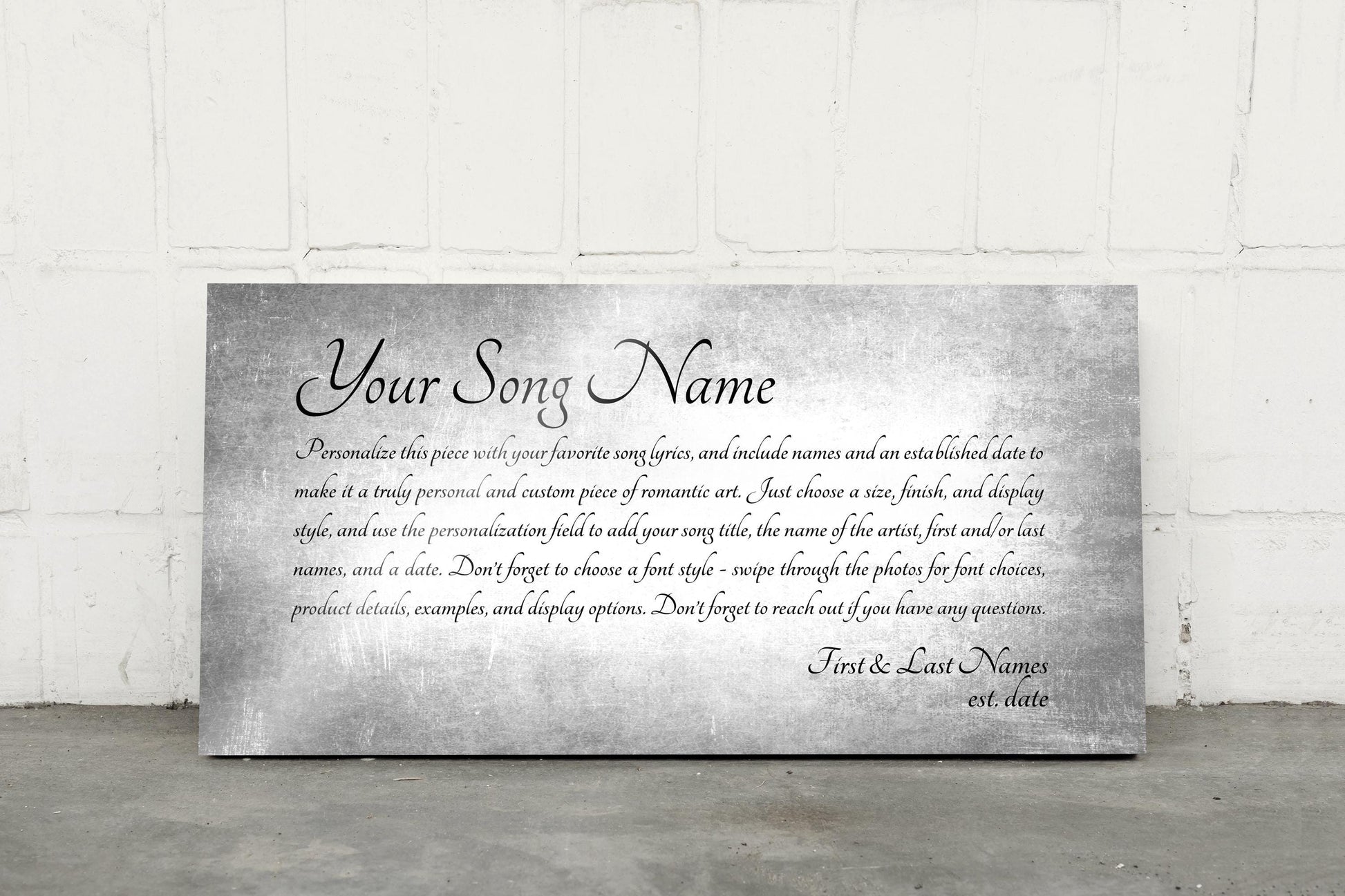Custom Song Lyrics Metal Sign: 10th Anniversary Tin Gift, Personalized Wall Art - HoneycombProverbs - Signs - Tin and Aluminum Gifts