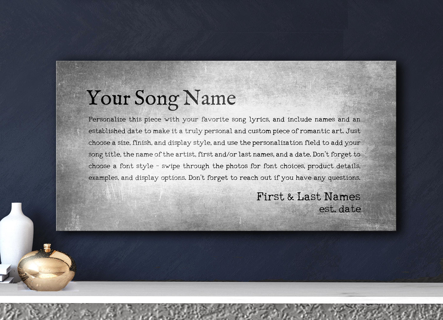 Song Lyrics on Metal, Custom Metal Sign, Personalized Word Art on tin, Romantic Bedroom Decor - perfect for anniversaries. A tin Sign or Plaque also makes a great 10 year wedding anniversary gift.