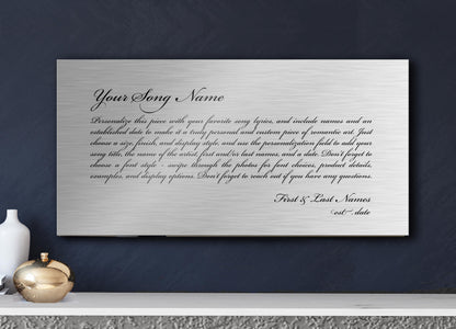 Custom Song Lyrics Metal Sign: 10th Anniversary Tin Gift, Personalized Wall Art - HoneycombProverbs - Signs - Tin and Aluminum Gifts