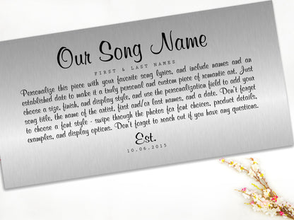 Custom Song Lyric Metal Art: 10th Anniversary Tin Gift - HoneycombProverbs - Signs - Modern Lyrics Wall Decor