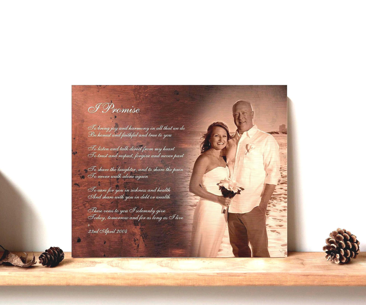 bronze gift for men, bronze photo plaque with custom quote, wedding vows with photo,8th anniversary gift for him