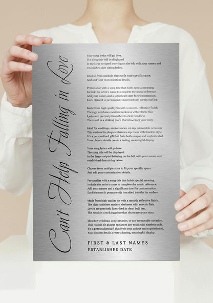 Custom Song Lyrics Tin Art, Personalized Anniversary Gift - HoneycombProverbs - Signs - Tin and Aluminum Gifts
