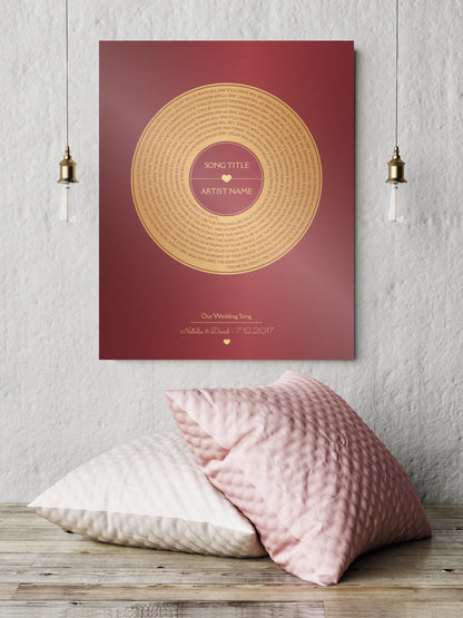 Personalized Bronze Anniversary Metal Record Sign: First Dance Lyrics - HoneycombProverbs - Signs - Bronze Vinyl Record Art
