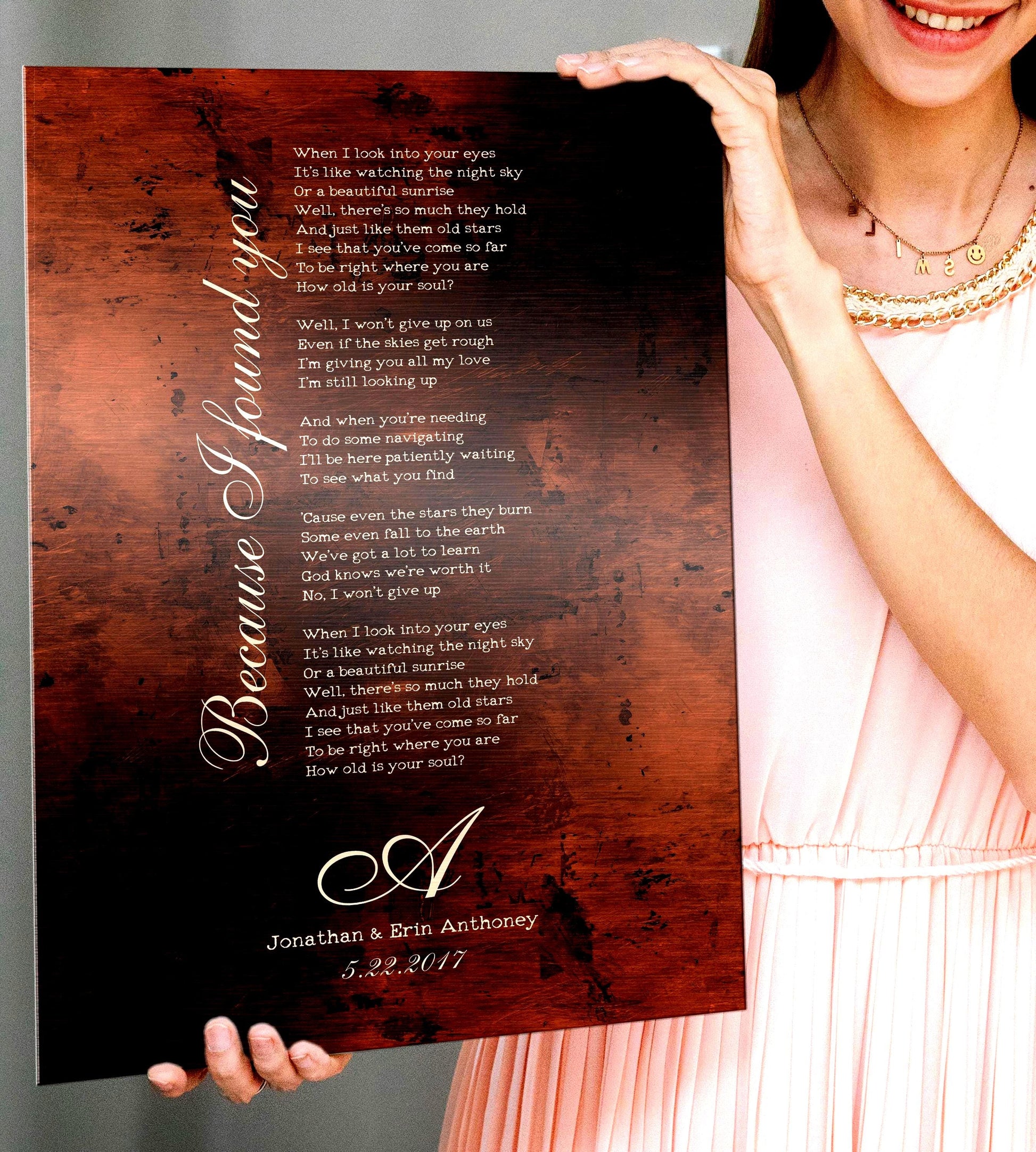 Monogrammed Bronze Anniversary Lyric Sign - HoneycombProverbs - Signs - Bronze Anniversary Gifts