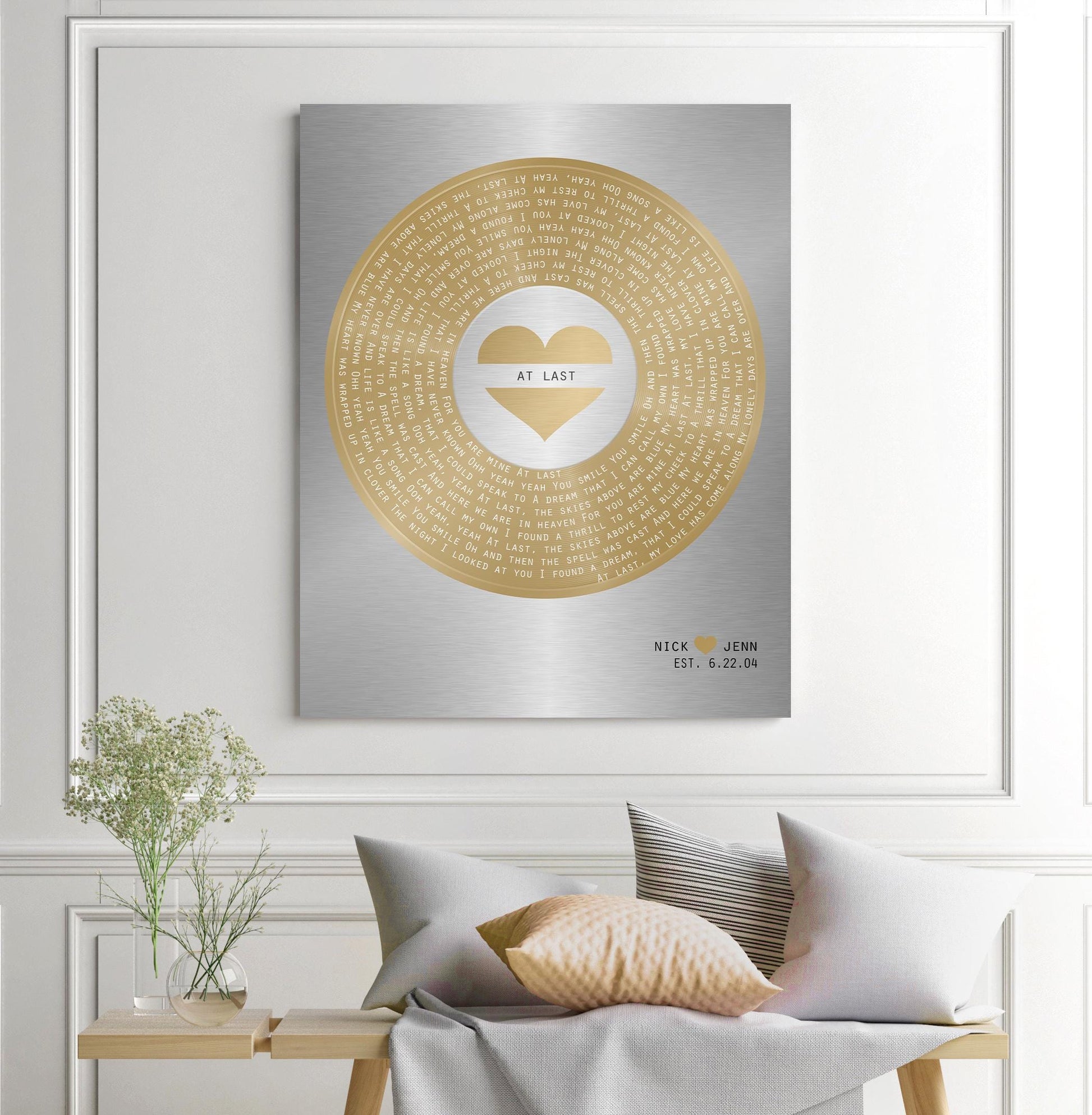 21st Anniversary Gift, Our First Dance Record, Brass Anniversary Wall Decor, Wedding Song Plaque - HoneycombProverbs - Signs - 21st Year Brass Gifts