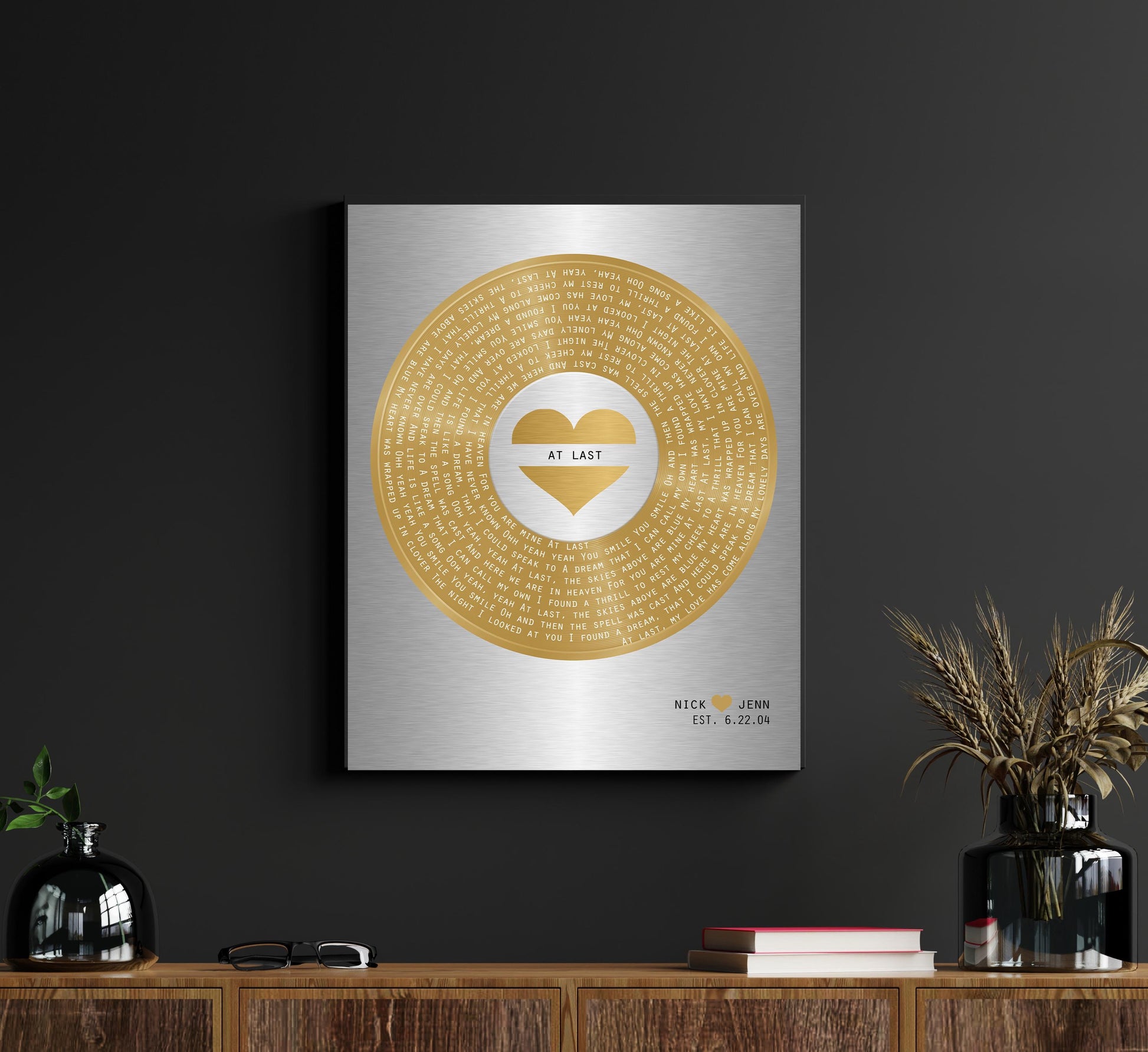 21st Anniversary Gift, Our First Dance Record, Brass Anniversary Wall Decor, Wedding Song Plaque - HoneycombProverbs - Signs - 21st Year Brass Gifts