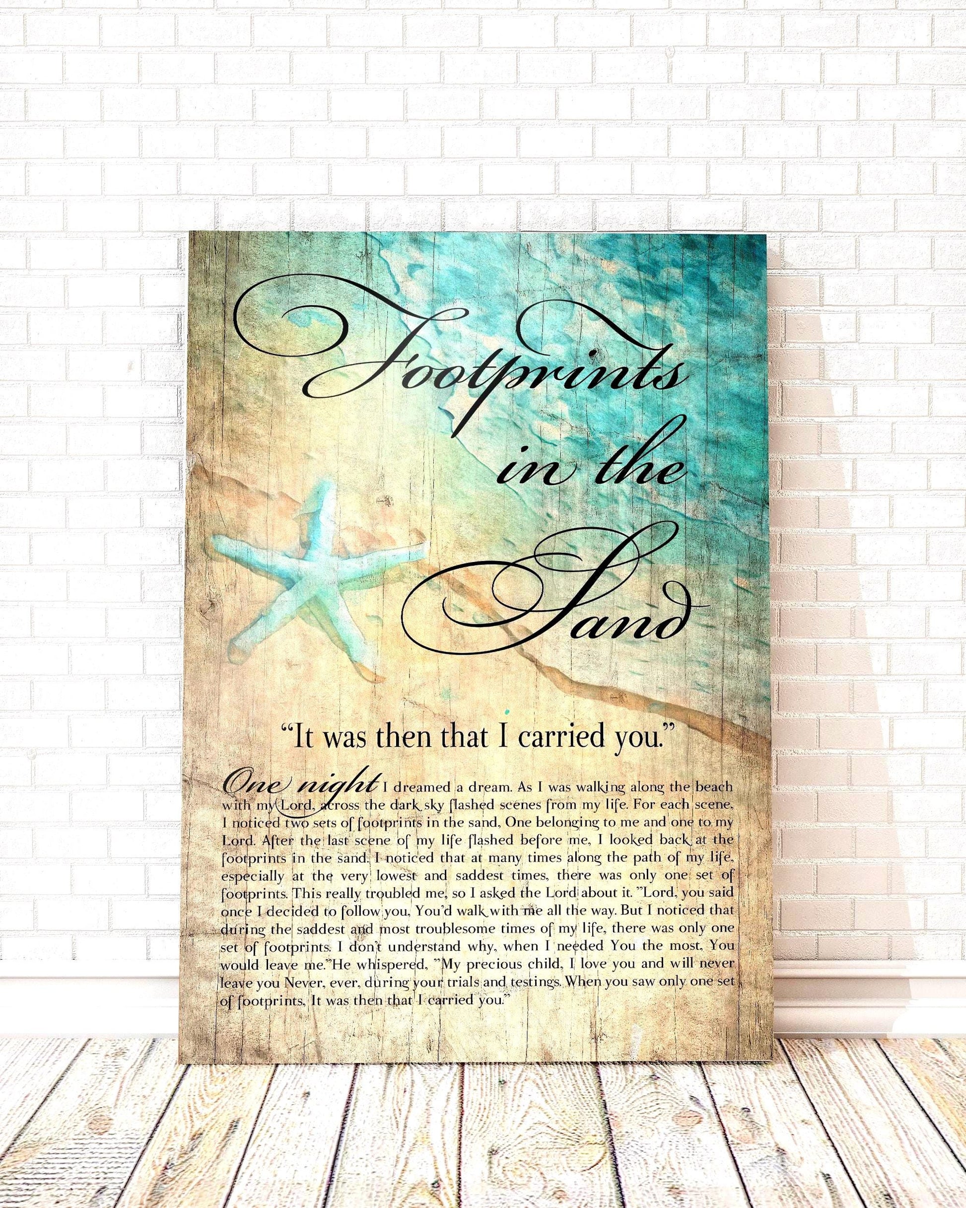 Footprints in the Sand, Watercolor Word art on Wood - HoneycombProverbs - Signs - Christian Wall Art