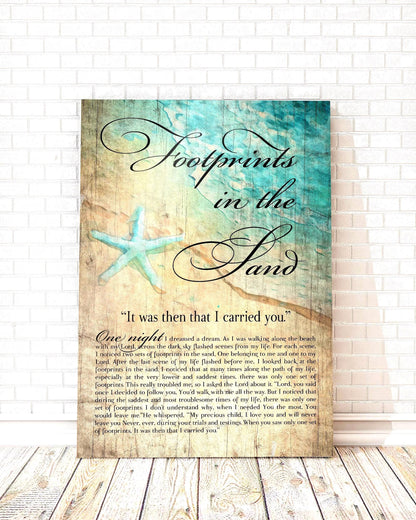 Footprints in the Sand, Watercolor Word art on Wood - HoneycombProverbs - Signs - Christian Wall Art