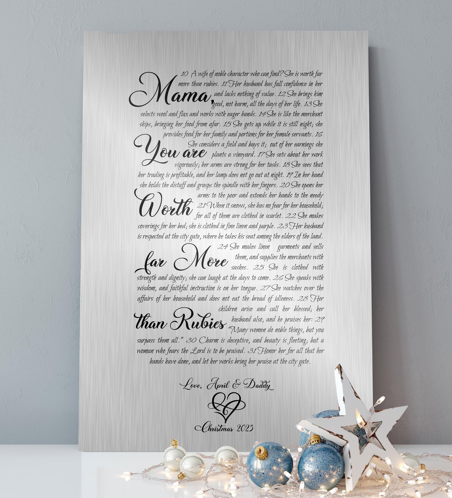 Proverbs 31 Woman Personalized Scripture on Tin - HoneycombProverbs - Signs - Christian Wall Art